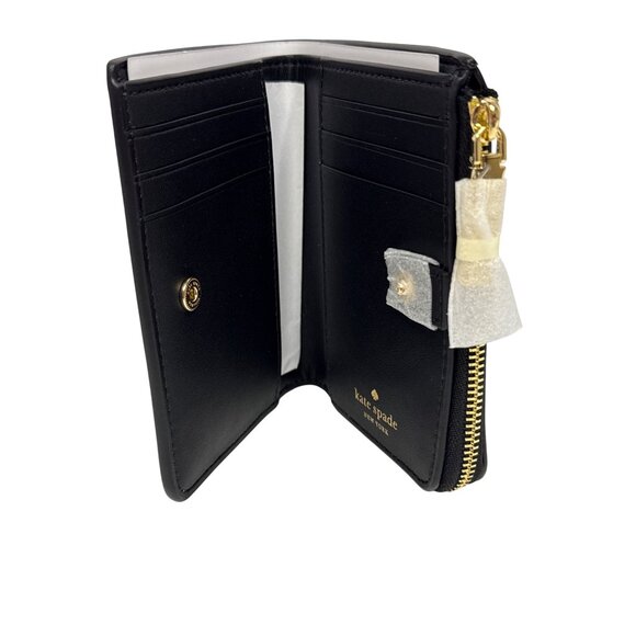 Kate Spade Wallet Lena Small Bifold Black Pebbled Leather Zip Pocket NEW - Picture 3 of 7